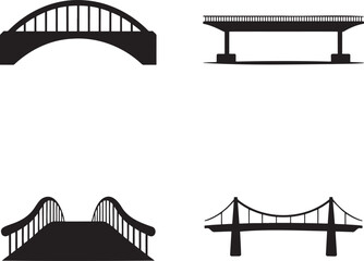 Set of Bridge silhouette vector illustration isolated On Transparent Background