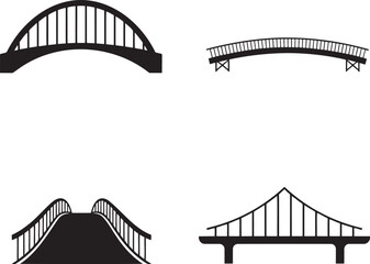 Set of Bridge silhouette vector illustration isolated On Transparent Background