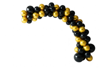 Black and gold balloon arch isolated on transparent background