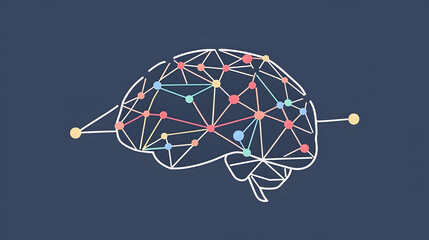 Stylized brain illustration with colorful nodes and connecting l