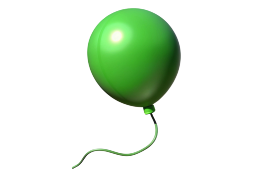 Shiny green balloon with a curved string isolated on transparent background