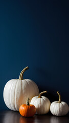 Vibrant pumpkins create a festive atmosphere against a dark blue background in a cozy setting during autumn season Generative AI