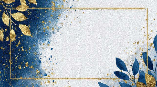 Luxury Blue and Gold invite card, Vector invitation design with golden brush, Gold Powder and blue watercolor decoration style background design for wedding and cover design template., no logos, no b