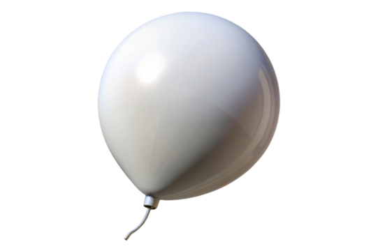 A single white balloon with a thin white string isolated on transparent background