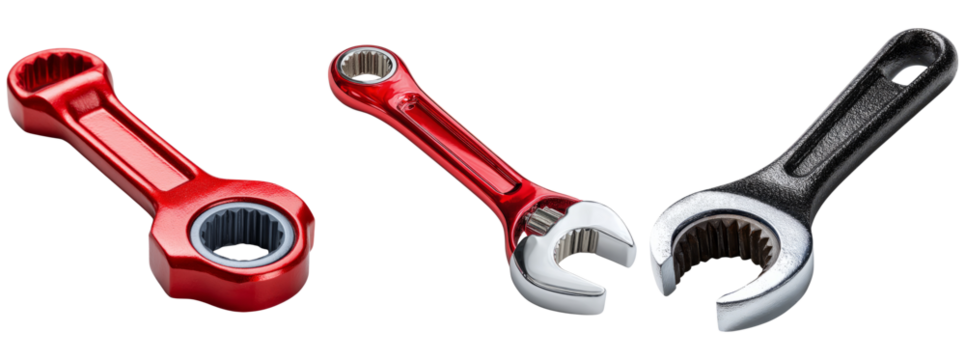 Three Various Open-End Wrenches on Transparent Background - Powered by Adobe