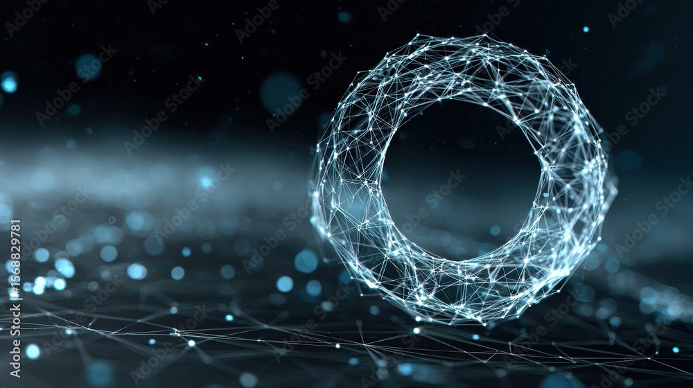 Poster polygon torus donut on blockchain technology network hud background. global cryptocurrency blockchai