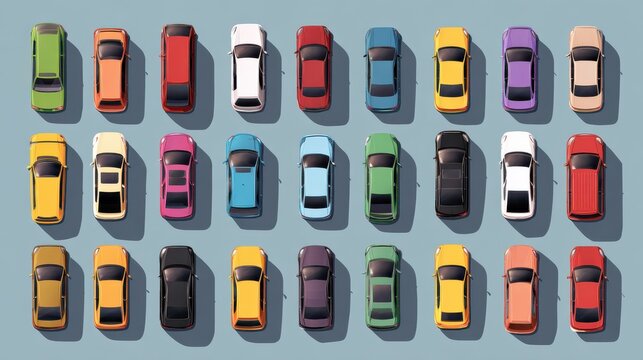 Cars top view vector flat city vehicle transport icons set. Automobile car for transportation, auto car icon illustration, no logos, no brands