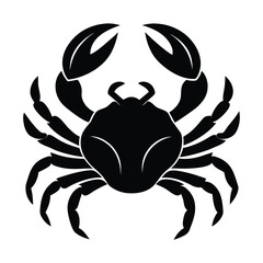 Black silhouette of a crab with claws raised on a white background