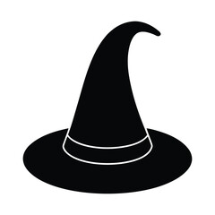 Classic black witch hat silhouette with a curved point and band
