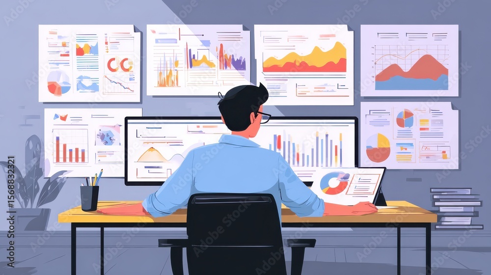 Poster software engineer, statistician, visualizer and analyst working on a project. big data conference, b