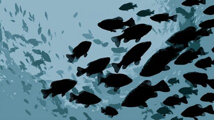 School of fish silhouette underwater flow set, no logos, no brands