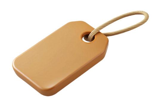 Blank beige tag with rope loop isolated on transparent background