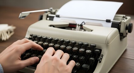 Close-up of Hands Typing on a Vintage Typewriter