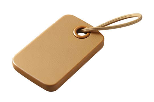 Blank rectangular brown tag with a loop of string isolated on transparent background