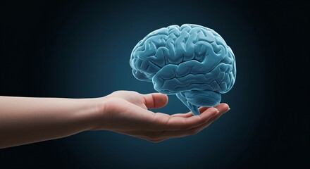 Hand shows and holds the brain. 
