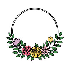 Circular Floral Frame with Roses and Greenery