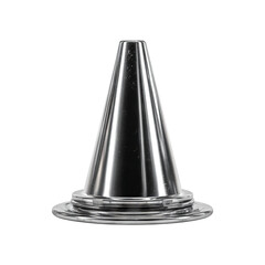 Silver Cone Shape with Reflective Surface and Transparent Background