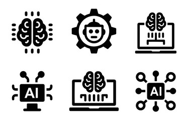 Artificial Intelligence Icons Set – AI Icons Silhouettes.