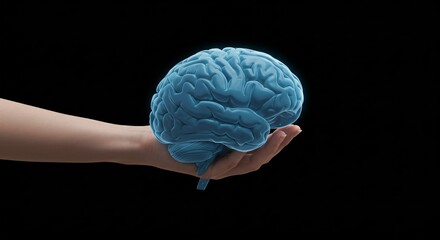 Hand shows and holds the brain. 