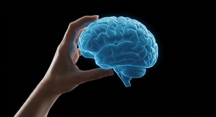 Hand shows and holds the brain. 