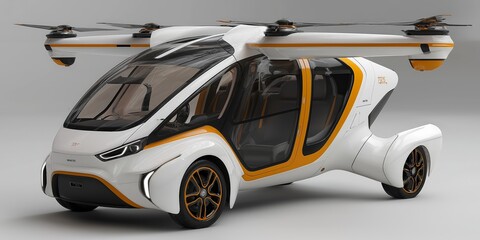 drone, electric vertical (eVTOL) concept. Futuristic flying car with drone capabilities.
