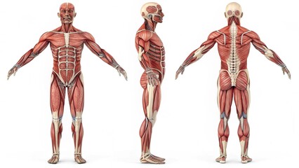 Anatomy Study: A detailed anatomical illustration showcases the complexity of the human musculature and skeletal system, providing a clear view of the body's internal structure.