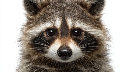 Obraz premium photograph of Portrait of a cute funny raccoon, closeup, isolated on a white background