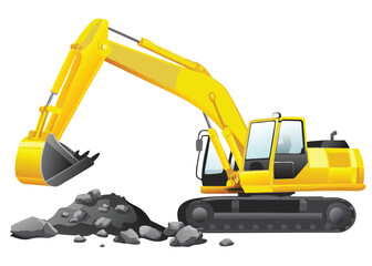 3d excavator vehicle working vector on white background