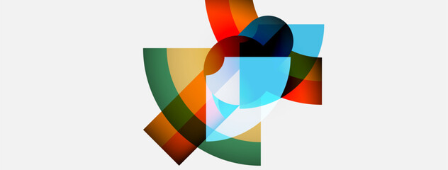 Abstract composition. Overlapping colorful shapes create dynamic visual effect. Light hues blend with darker tones. Modern design.