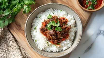Rice dish with savory topping