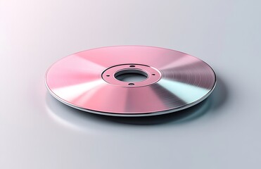 Reflective CD mockup with subtle pink hue on smooth surface

