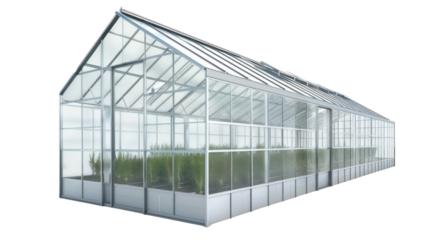 Long greenhouse 3d rendering isolate on transparency background