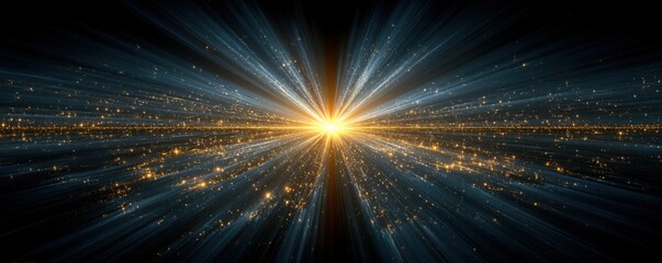 Brilliant Radiating Light with Sparkling Golden and Blue Beams