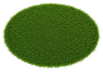 A lush green oval grass patch isolated on transparent background