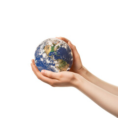 hands gently supporting the Earth side view isolate on transparency background