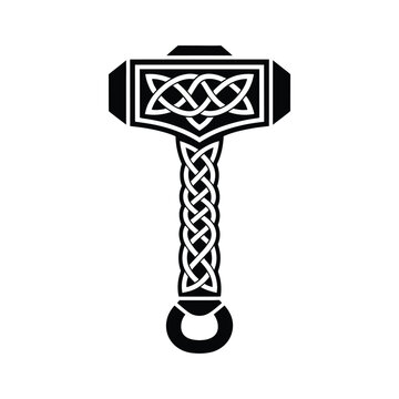 Thor s Hammer Mjolnir with Celtic Knotwork in Black and White