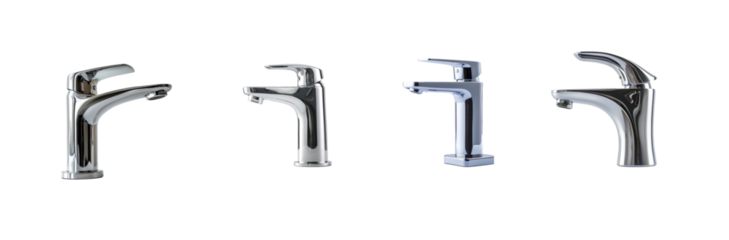Collection of Modern Chrome faucet side view isolate on transparency background