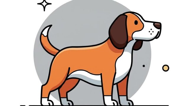 Cartoon Beagle Dog Standing Confidently with Bright Stars Behind in Flat Illustration Style