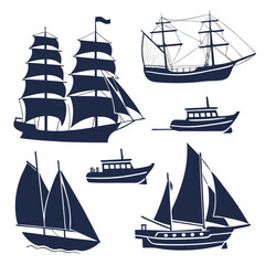 Vintage Rowboat and Tree Silhouette Vector Illustration

