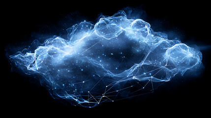 Obraz premium Abstract blue cloud with glowing links, floating in darkness, symbolizing futuristic connectivity and innovation.