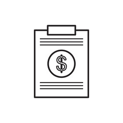 Minimalist clipboard icon with dollar symbol, representing invoice, financial report, business document, or money-related paperwork. Ideal for accounting, tax, or finance visuals.