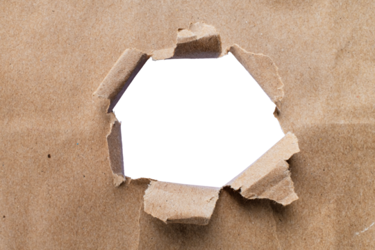 The torn kraft brown paper was and has a hole in the middle.