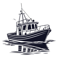 Vintage Rowboat and Tree Silhouette Vector Illustration


