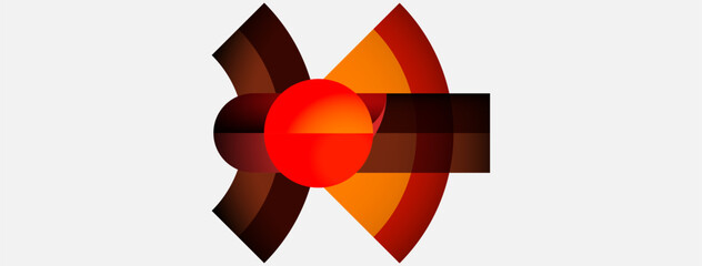 Abstract graphic design features circular elements, warm color palette. Composition evokes energy, movement, modern aesthetic.