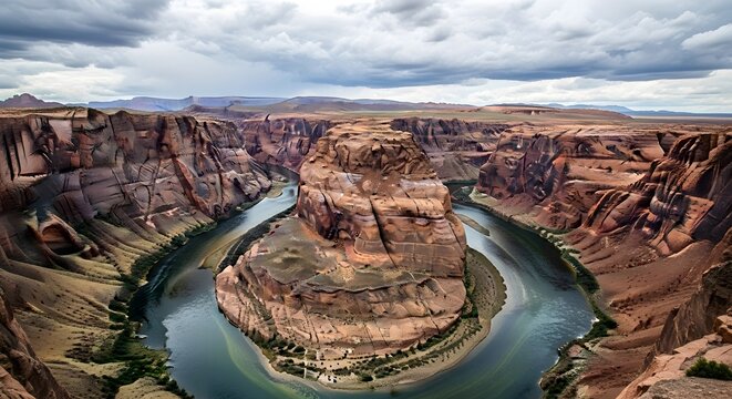 Majestic Horseshoe Bend River Canyon Under Dramatic Sky