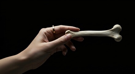 Hand shows and holds human bone. 