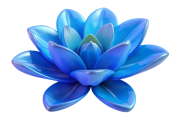 Abstract blue lotus flower with glossy petals isolated on transparent background
