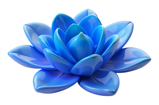Vibrant blue lotus flower with glossy petals isolated on transparent background