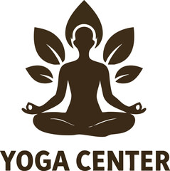 Tranquil Yoga Center Logo &ndash; Meditative Silhouette Surrounded by Nature-Inspired Leaves