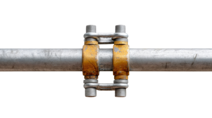 Scaffolding joint: A scaffolding joint clamps a pair of metal pipe, creating a solid structure